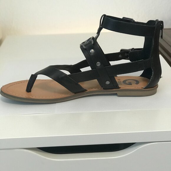 Guess Gladiator Sandals Flat Black Size 8 GG Martin - Picture 5 of 11